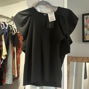 NWT Black Ruffle Sleeve Top
